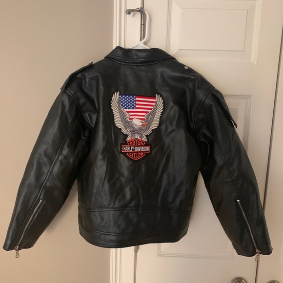 Harley Davidson Motorcycles Vinyl Biker Jacket. Zipper down and buttons. Large - Picture 2 of 9